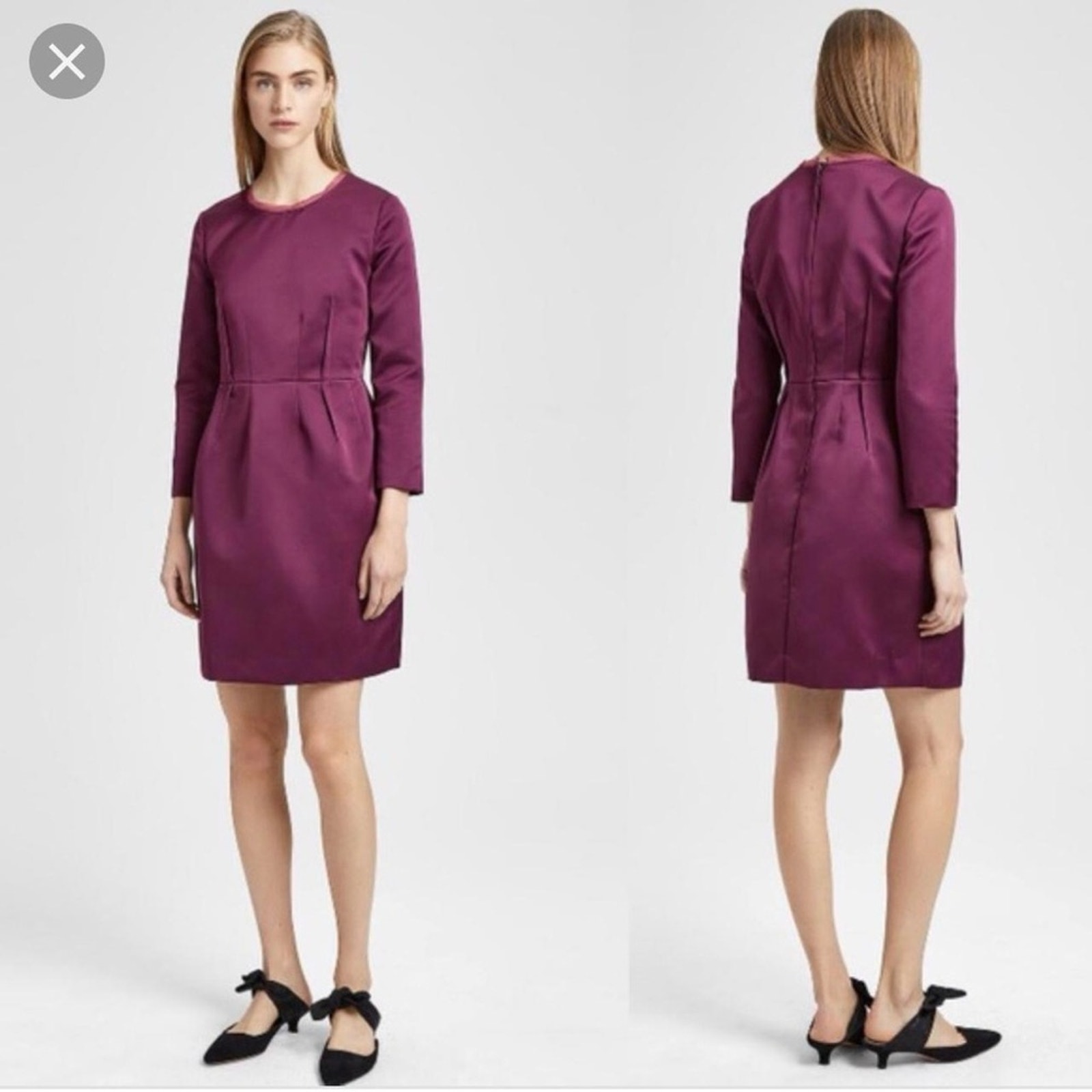 New Theory Luxe Mini Corset Satin Dress Womens 0 Plum 3/4 Sleeves